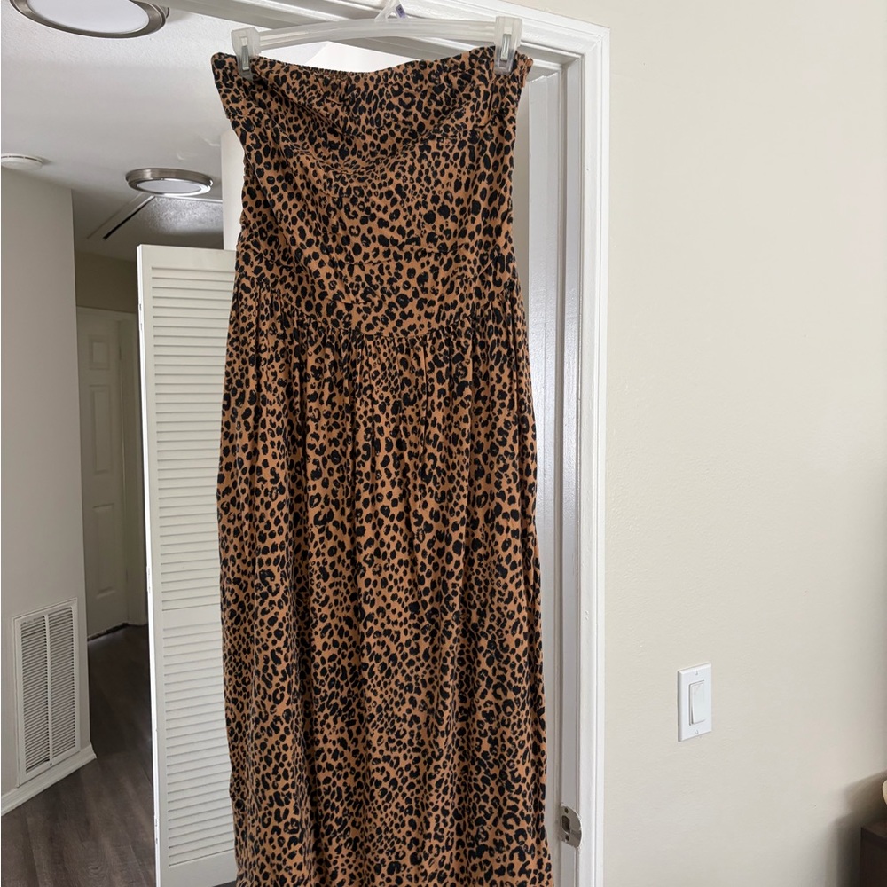 Universal Thread Strapless Leopard-Print Maxi Dress in Brown and Black